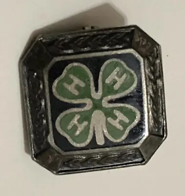 Petite Vintage - Signed STERLING Silver 925 ENAMELED 4-H CLUB Lapel Pin Brooch • $4.58