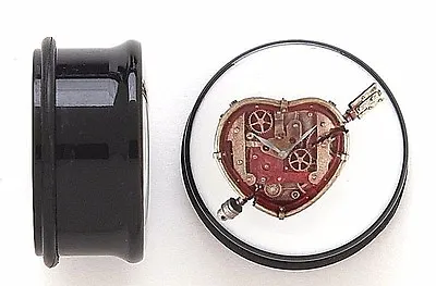 1 Pair Heart Steampunk Single Flare Ear Plugs Gauges W/ O Rings Pick Size #858 • $8.99