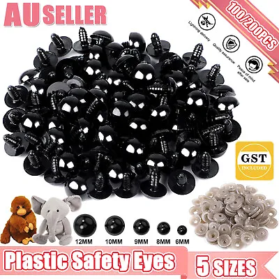 100/200PCS Teddy Plush Doll Black Plastic Safety Eyes DIY Toy Crafts Kit 6-12mm • $9.99