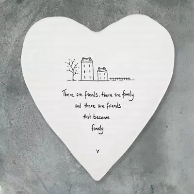 Porcelain Heart Coaster | Family Friends Decoration Quote East Of India Gift • £7.95