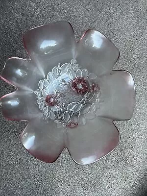 Vintage Mikasa Walther Glass Dish Platter Oval Embossed Pink Roses 10.5  By 4  • £12.99