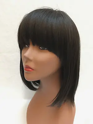 Clair Model Model Human Hair Blend Wig BB-001 Straight W/Bangs Dark Brown W/Cap! • $24.99