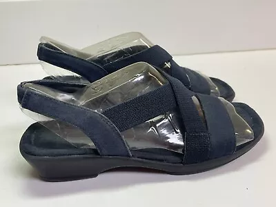 Navy Mootsies Tootsies Elastic Strap Sandals Fabric Upper Size 6 • $9.99