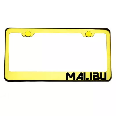 Gold Chrome License Plate Frame MALIBU Laser Engraved Metal Screw Cap • $34.99