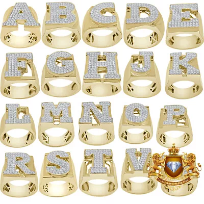 Real Yellow Gold Sterling Silver Initial Letter Alphabet Ring Band Mens Big Bold • $149.99