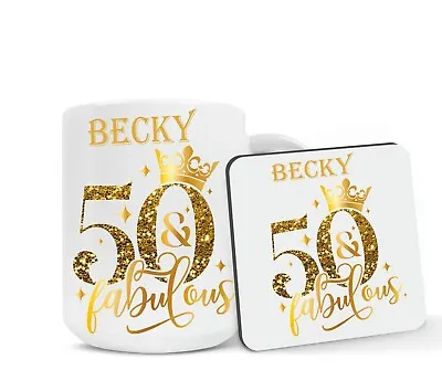 Personalized 50th Birthday Gift 50th Present Mug Coaster Or Gift Set + Gift Box • £12.98