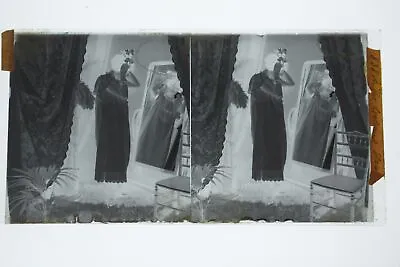 Woman In Nightclothes Looks In Mirror Glass Stereoview Negative • $37.33
