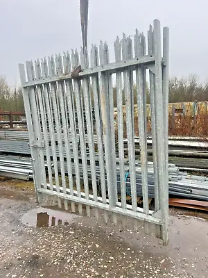 USED PALISADE COMMERCIAL GALVANISED YARD GATES APPROX  15ft WIDE  X 8ft HIGH • £895