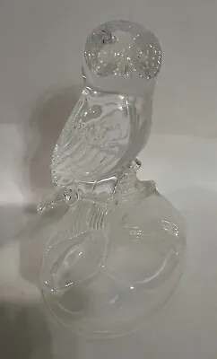 Owl Vintage Crystal Clear Owl Figurine Perched On Log Frosted Glass Base • $8.99