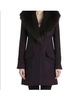 New Rtw Badgley Mischka Purple Coat With Fux Fur Size Xs Stunning Cuff Detail • $120
