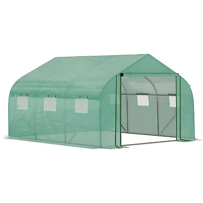 £75.99 • Buy Outsunny 3.5 X 3 X 2m Outdoor Tunnel Greenhouse W/ Roll Up Door 6 Windows Green