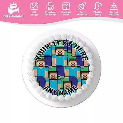 Minecraft Steve Game Personalised Cake Icing Topper Edible Cupcake Decoration • £4.99