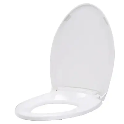 White Heated Toilet Seat Elongated Closed Front LED Night Light Lid Plastic • $148.23