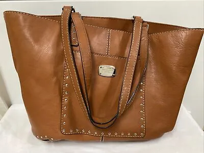 MICHAEL KORS Brown Leather Silver Studded Tote Shoulder Bag Purse • $24