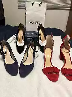 LOT Fabulous Cole Haan Vince Camuto Women Shoes Size 9.5 10 Navy Black Red Leath • $129.97