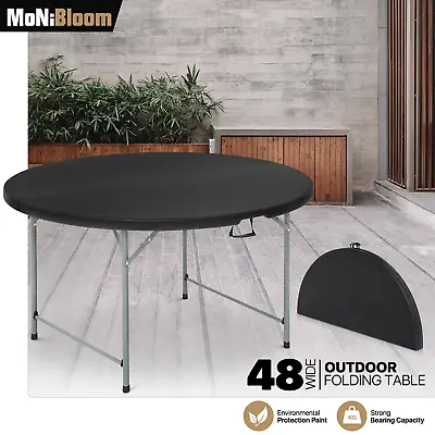 4 Ft Black Folding Plastic Dining Round Table Portable Camping Picnic Party Desk • $94.99