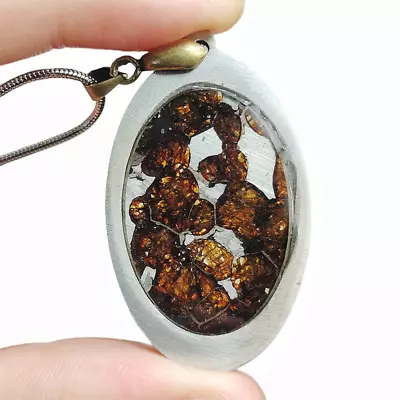 Pallasite Meteorite Pendant Olive Meteorite Slice Necklace Jewelry QB104 • $79.21