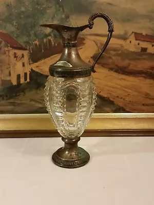 Vintage Hand Blown And Decorated Murano Italy Glass And Metal Pitcher • $30