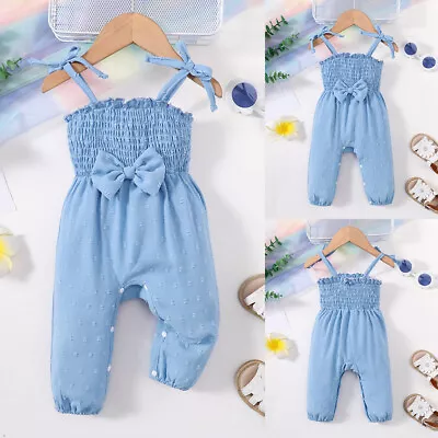 Toddler Baby Girls Sleeveless Suspender Jumpsuit Infant Romper Pants Trousers • £7.79