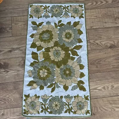 Vintage Floral Retro Hand Towel Green Brown 70s  VW Campervan St Michael • £14.99