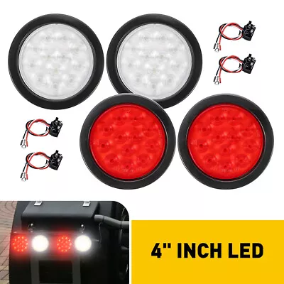 4  2X LED Reverse White+2X Red Backup Clearance Brake Tail Lights Trailer Truck • $37.99