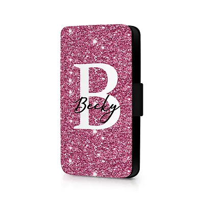 £4.99 • Buy Personalised Pink Glitter Design (Choose Your Name) Phone Flip Case For Samsung