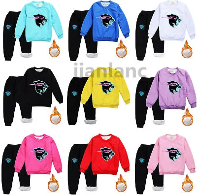 Boys Girls Mr Beast Lightning Cat Cosplay Thicken Pullover Sweater+Pants Outfits • £23.99