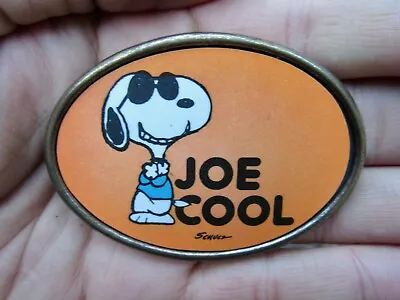 Vtg JOE COOL Belt Buckle ART Schulz Snoopy Beagle Peanuts DOG Brass RARE VG+ • $34.98