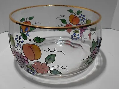 Fifth Avenue Crystal 9  Venetian Fruit Glass Bowl Made In Romania 22k Gold Trim • $39.99