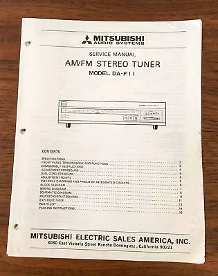 Mitsubishi DA-F11 Tuner Service Manual *Original* • $19.89