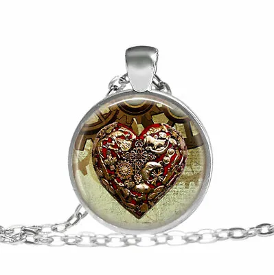 $1.89 • Buy Steampunk Heart Necklace, Steampunk Heart Jewelry, Hear Lock Necklace, Silver