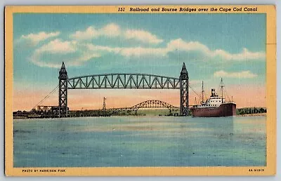 Cape Cod Massachusetts MA - Railroad & Bourne Bridges - Vintage Postcard • $6.79