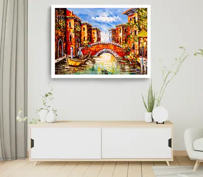 Venice Print Italy Wall Art Bridge Framed City Wall Art Oil Painting  • £15.44