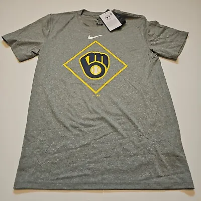 NWT Milwaukee Brewers MLB Gray Nike Dri-Fit Men's T-Shirt Small New With Tags • $11.74