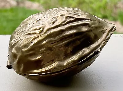 Vintage 5  Heavy Brass Metal Nutcracker Walnut Shaped Box Nut Cracker 1950’s • $19.99