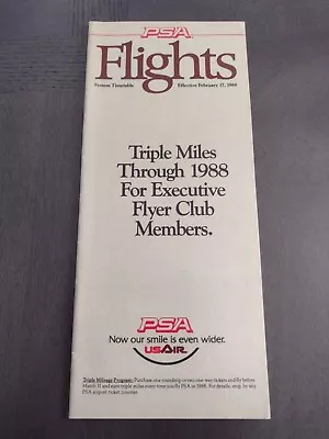 PSA Pacific Southwest Airlines Flights Schedule Timetable Feb. 17 1988 • $3.99