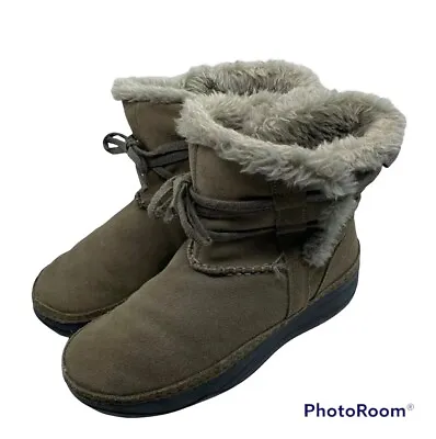 $44.99 • Buy Skechers Shape-Ups Tone Up Boots Sz 8 Fur Lined Suede Brown Tan Winter Snow  C