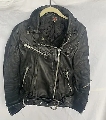 Unique Vintage Womens Leather Biker Jacket Great Britain Size 12 Rock Punk Metal • $69.99