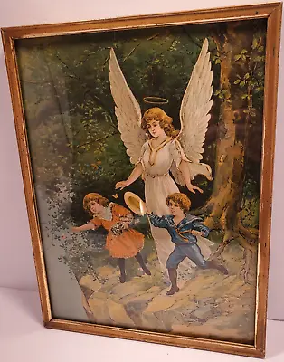 Vintage Guardian Angel Framed Print Children Chasing Butterflies 1920's • $23.98