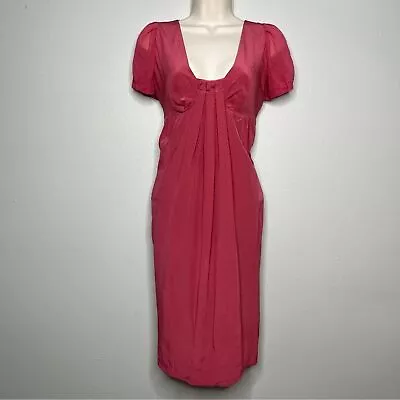 Athe By Vanessa Bruno Women Mini Dress Small 100% Silk Pink Scoop Neck Babydoll • $48.99