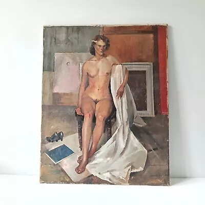 Vintage Mid Century Nude Portrait Study Oil On Canvas Portrait Painting Art • £299.99