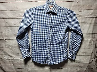 Thomas Pink Shirt Men's 14 1/2 37 Cm Long Sleeve Dress Slim Fit Blue Checkered • $19.99