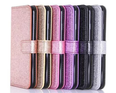 $10.66 • Buy Bling Plain Glitter Wallet Case Cover For Samsung S7 S8 S9 Plus S21 S22 S23 S6