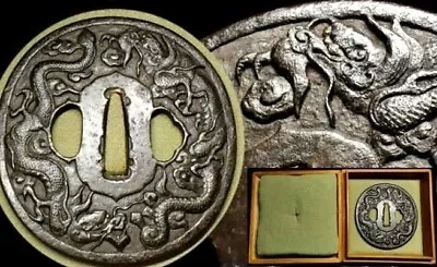 Japan Antique Edo Period Hizen School Dragon Tsuba Iron Box Sword Menuki Kozuka • $681.69