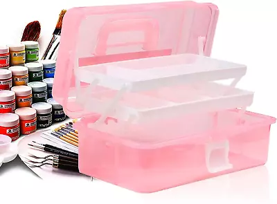 Craft Caddy Box Plastic Cantilever Box 3 Tray Art And Craft Box For Pencils Pain • £24.29