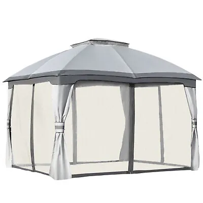 Outsunny 3.7 X 3(m) Outdoor Steel Frame Gazebo With 2-Tier Roof Sidewalls Garden • £239.99