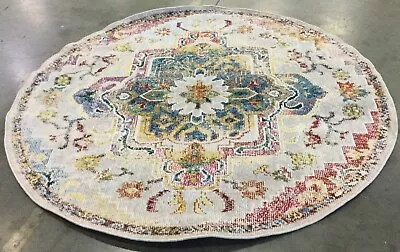 LIGHT BLUE / GREY 5' X 5' Round Flaw In Rug Reduced Price 1172658893 CRS501M-5R • $53