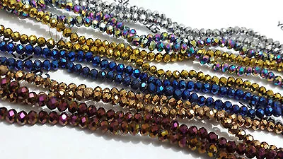 Faceted Rondelle Crystal Glass Loose Beads 11 COLOURS 3x2.534 6 8mm • £2.25