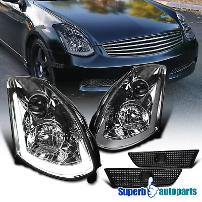 Fits 2003-2007 Infiniti G35 Coupe Smoke Projector Headlights+Side Marker Lights • $369.51