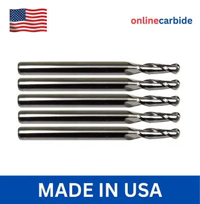 5 Pcs 1/32  2 Flute Ball Nose Carbide End Mill • $37.95